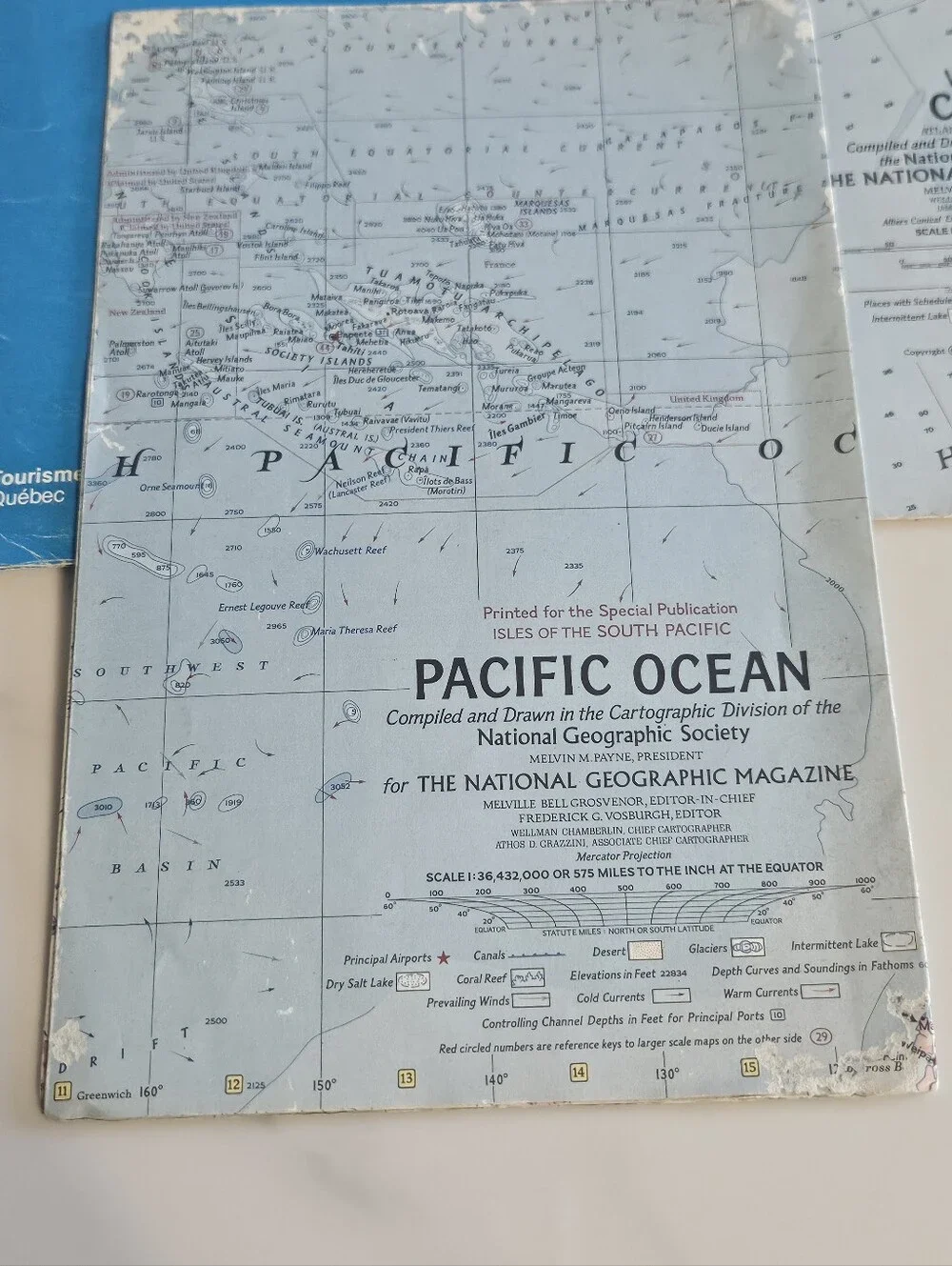 Vintage Natl Geographic Map Bundle - Quebec, Western Canada & Pacific Ocean Maps